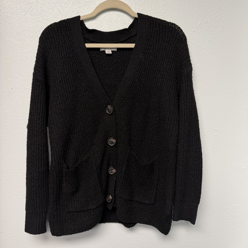 American Eagle XXS Chunky Knit Twee Black Cardigan Academia Grandpacore Grunge